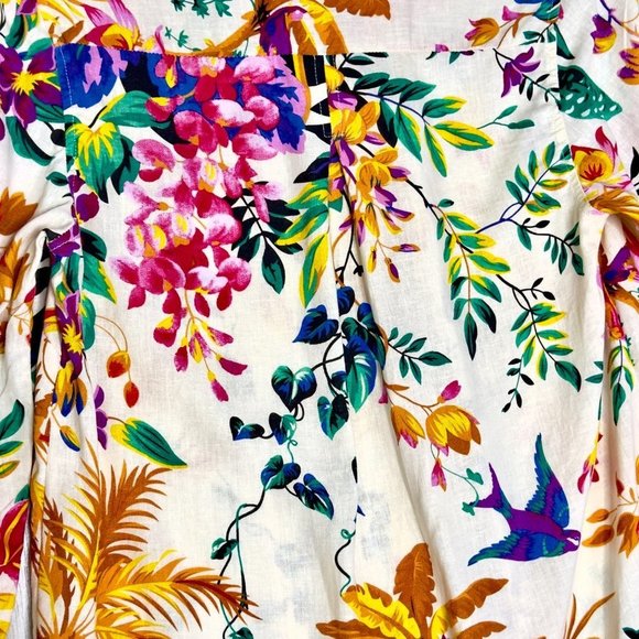 Rachel Roy Bright Multicolor Floral Novelty Linen Blend Button Down Blouse Sz S - Picture 8 of 9